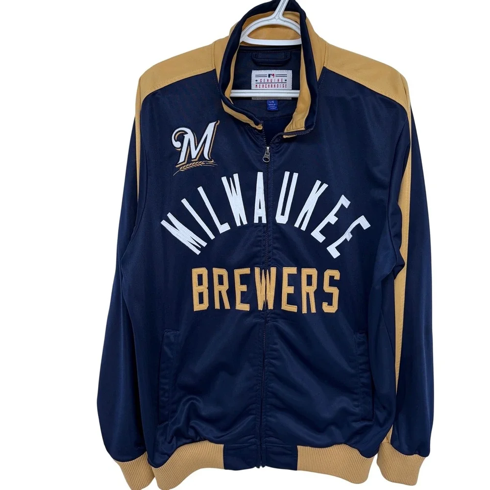 Milwaukee‎ Brewers Embroidered Jacket Large Men's Navy Blue GIII Carl Banks MLB